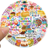 Globleland Waterproof Self Adhesive Stamping Stickers Sets, DIY Hand Account Photo Album Decoration Sticker, Birthday Themed Pattern, 30~60mm, 50 styles, 1pc/style, 50pcs/set