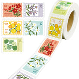 Globleland 5 Patterns Paper Self-Adhesive Label Stickers Rolls, Gift Tag Sealing Decals for Party Presents Decoration, Rectangle, Floral Pattern, 30x40mm, 500pcs/roll