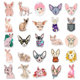 Globleland PVC Self Adhesive Hairless Cat Stickers Sets, Waterproof Cute Cat Decals for Suitcase, Skateboard, Refrigerator, Helmet, Mobile Phone Shell, Cat Pattern, 55~85mm, 50pcs/bag