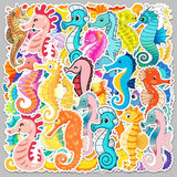 Globleland PVC Self Adhesive Sea Animals Cartoon Sticker Labels, Waterproof Decals for Suitcase, Skateboard, Refrigerator, Helmet, Mobile Phone Shell, Sea Horse Pattern, 55~85mm, 50pcs/bag
