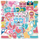 Globleland PVC Self Adhesive Gender Reveal Sticker Labels, Waterproof Boy Girl Baby Shower Decals, for Suitcase, Skateboard, Refrigerator, Helmet, Mobile Phone Shell, Mixed Patterns, 40~80mm, 52pcs/bag