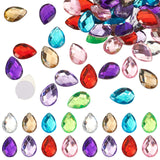 Globleland 80Pcs 8 Colors Extra Large Jewelry Sticker, Acrylic Rhinestone Stick-On Cabochon, with Self Adhesive, Faceted, Teardrop, Mixed Color, 2.5x1.8x0.5cm, 10pcs/color