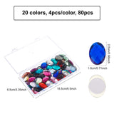 Globleland 76Pcs 19 Colors Extra Large Jewelry Sticker, Acrylic Stick-On Cabochon, with Self Adhesive, Faceted, Oval, Mixed Color, 1.8x2.5x0.45cm, 4pcs/color