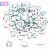 Globleland 80Pcs Extra Large Jewelry Sticker, Acrylic Rhinestone Stick On Cabochon, with Self Adhesive, Oval, Faceted, Crystal AB, 18x25x4.5mm