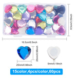 Globleland 60Pcs Extra Large Jewelry Sticker, Acrylic Stick On Cabochon, with Self Adhesive, Heart, Faceted, Mixed Color, 2.5x2.5x0.5cm