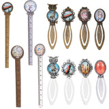 Globleland Tibetan Style Bookmark Cabochon Settings and Transparent Oval Glass Cabochons, Mixed Color, 130x22x2.5mm, 24pcs/set