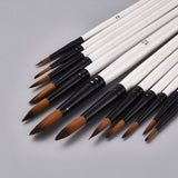 Globleland Wood Handle Paint Brushes Set, for Watercolor Oil Painting, White, 17.8~22.2x0.48~0.98cm, 12pcs/set