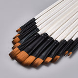 Globleland Wood Handle Paint Brushes Set, for Watercolor Oil Painting, White, 17.6~21.6x0.48~0.95cm, 12pcs/set
