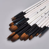 Globleland Wood Handle Paint Brushes Set, for Watercolor Oil Painting, White, 17.5~22.3x0.48~0.93cm, 12pcs/set