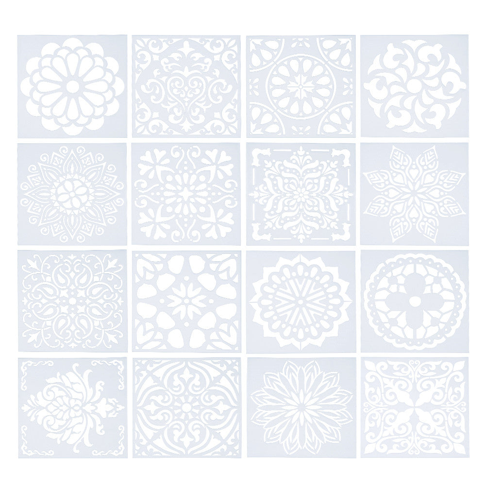 Globleland Plastic Drawing Painting Stencils Templates, Floral, White, 15x15x0.02cm, 16pcs/set