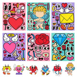 Globleland 6 Styles Valentine's Day Themed Make-a-face Paper Stickers, Self-adhesive Make your Own Decals, Removable Sticker for Party Supplies, Angel & Dimond & Heart & Envelope & Rose Pattern, Mixed Color, 170x140mm, 6pcs/set