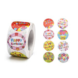 Globleland Self-Adhesive Paper Stickers, for Birthday Party, Decorative Presents, Round with Word Happy Birthday, Colorful, 38mm, 500pcs/roll