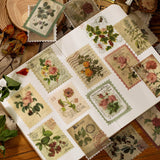 Globleland Vintage Postage Stamp Stickers Set, for Scrapbooking, Planners, Travel Diary, DIY Craft, Plants Pattern, 6.8x4.7cm, 60pcs/set