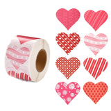 Globleland Valentine's Day Theme Paper Gift Tag Stickers, 8 Style Heart Shape Adhesive Labels Roll Stickers, for Party, Decorative Presents, Colorful, 4.1cm, about 500pcs/roll