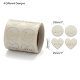Globleland Heart and Flat Round with Word Love Valentine's Stickers Self Adhesive Tag Labels, Decorative Stickers, for Wedding Valentine's Supplies, White, 25mm, 25x25mm, 300pcs/roll