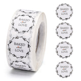 Globleland Baked with Love Stickers, Self-Adhesive Paper Gift Tag Stickers, for Party, Decorative Presents, Word, 24.5mm, 500pcs/roll