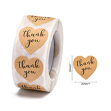 Globleland 1 Inch Thank You Stickers, Self-Adhesive Kraft Paper Gift Tag Stickers, Adhesive Labels, Heart with Word Thank you, Tan, Heart: 25x25mm, 500pcs/roll