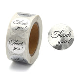 Globleland 1 Inch Thank You Stickers, Adhesive Roll Sticker Labels, for Envelopes, Bubble Mailers and Bags, Silver, 25mm, about 500pcs/roll