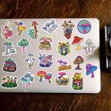 Globleland 50Pcs Cartoon Mushroom Paper Sticker Label Set, Adhesive Label Stickers, for Suitcase & Skateboard & Refigerator Decor, Mixed Color, 44~68x40~63x0.3mm
