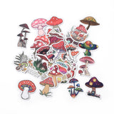 Globleland 50Pcs Cartoon Mushroom Paper Sticker Label Set, Adhesive Label Stickers, for Suitcase & Skateboard & Refigerator Decor, Pink, 56~74x29~62x0.3mm
