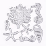 Globleland Frame Metal Cutting Dies Stencils, for DIY Scrapbooking/Photo Album, Decorative Embossing DIY Paper Card, Starfish/Sea Stars, Sea Horse, Conch and Sea Grass, Matte Platinum Color, 74x67x0.8mm