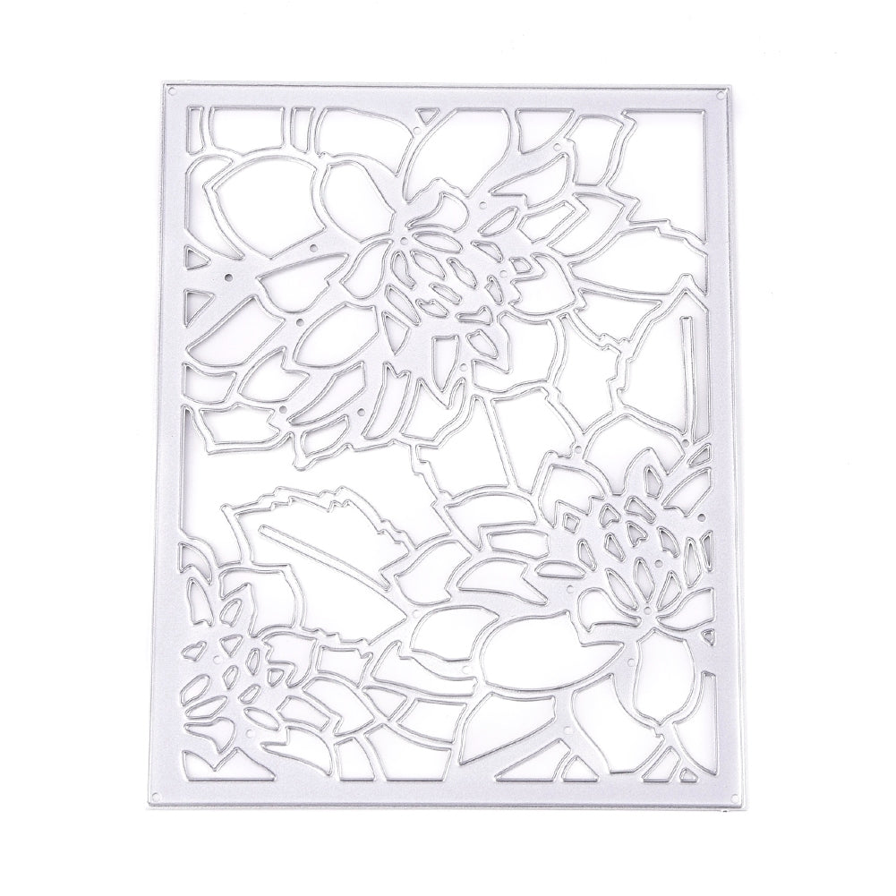 GLOBLELAND Carbon Steel Cutting Dies Stencils, for DIY Scrapbooking/Photo Album, Decorative Embossing DIY Paper Card, Rectangle with Flower, Matte Platinum Color, 138x108.5x0.8mm