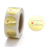 Globleland DIY Scrapbook, Decorative Adhesive Tapes, Flat Round with Word Handmade with Love, Gold, 25mm, about 500pcs/roll