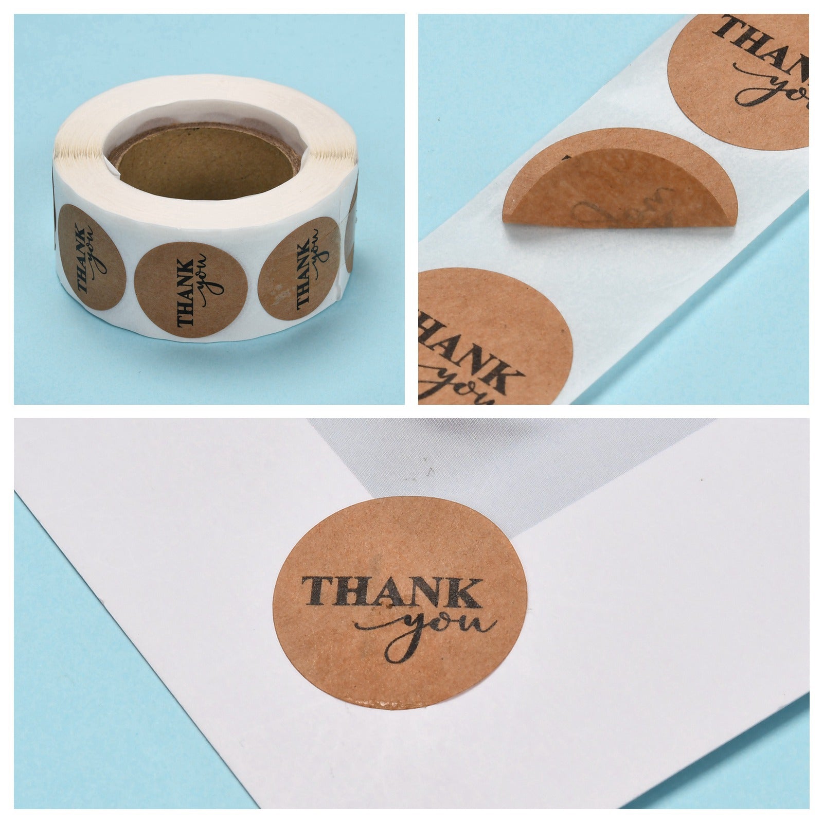 Globleland 1 Inch Thank You Stickers, DIY Scrapbook, Decorative Adhesive Tapes, Flat Round with Word Thank You, BurlyWood, 25mm, about 500pcs/roll