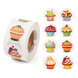 Globleland 8 Styles Birthday Theme Paper Stickers, Self Adhesive Roll Sticker Labels, for Envelopes, Bubble Mailers and Bags, Flat Round, Cake Pattern, 3.8cm, about 500pcs/roll