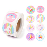 Globleland 8 Styles Unicorn Paper Stickers, Self Adhesive Roll Sticker Labels, for Envelopes, Bubble Mailers and Bags, Flat Round, Horse Pattern, 2.5cm, about 500pcs/rollm