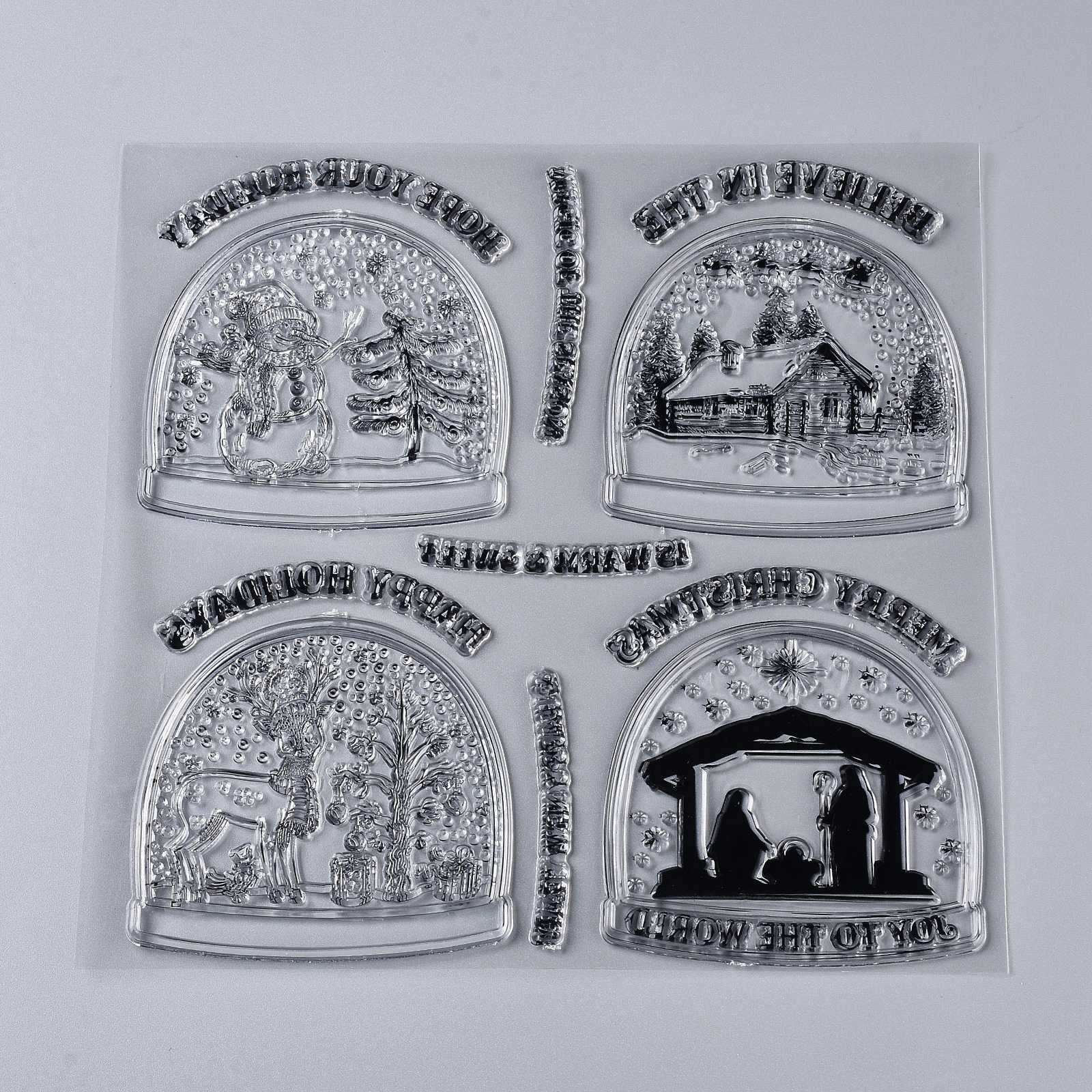 GLOBLELAND Plastic Stamps, for DIY Scrapbooking, Photo Album Decorative, Cards Making, Stamp Sheets, Christmas Themed Pattern, 205x202x3.5mm