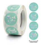 Globleland 1 Inch Word Thank You Self Adhesive Paper Stickers, Gold Stamping Roll Sticker Labels, Gift Tag Stickers, Turquoise, 2.5x0.01cm, 500pc/roll