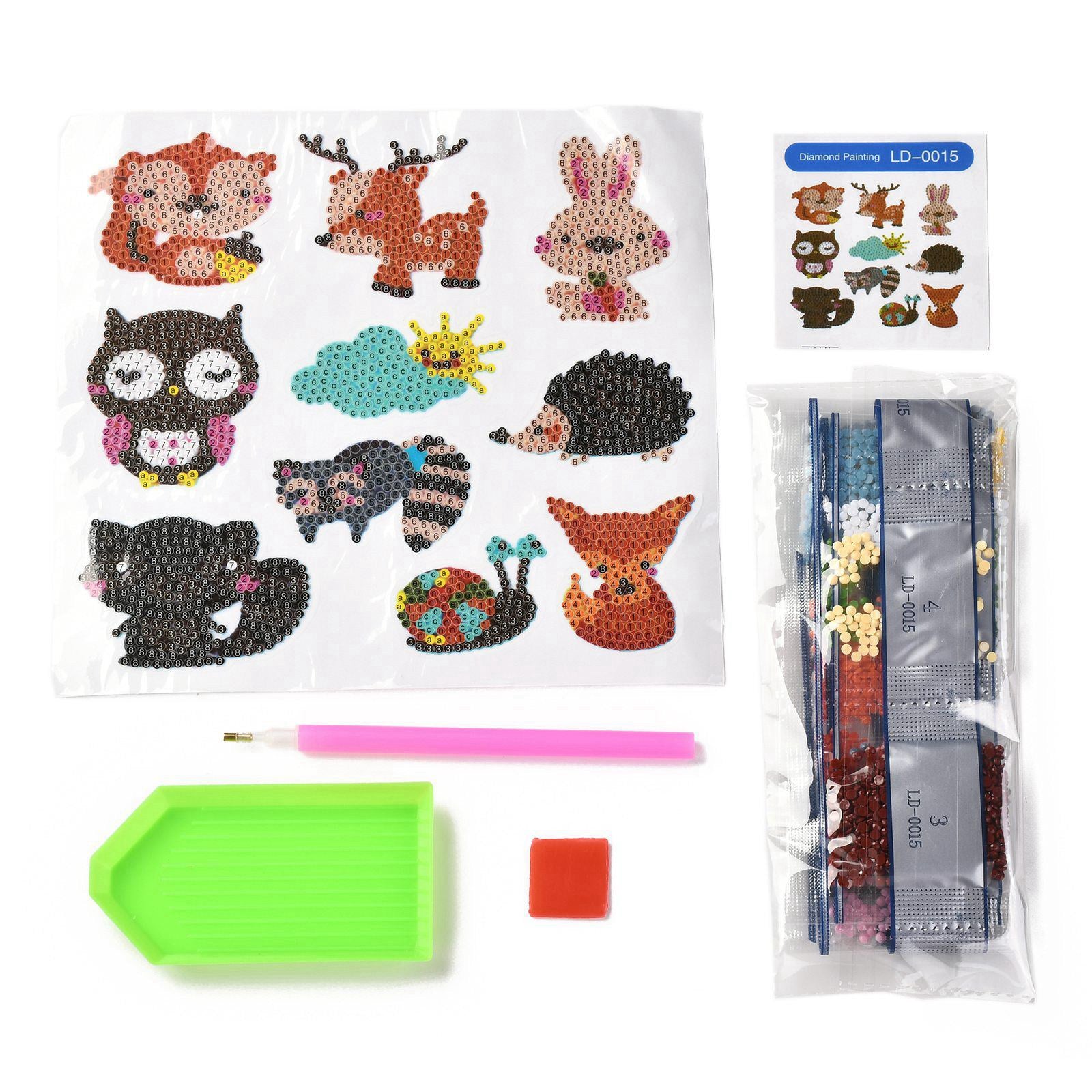 Globleland DIY Owl Diamond Painting Stickers Kits For Kids, with Diamond Painting Stickers, Rhinestones, Diamond Sticky Pen, Tray Plate and Glue Clay, Mixed Color, 18x16.4x0.03cm