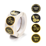 Globleland 1 Inch Self-Adhesive Stickers, Roll Sticker, Flat Round with Flowers & Word Thank You, for Party Decorative Presents, Black, 2.5cm, 500pcs/roll