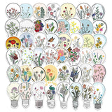 Globleland Light Bulb with Flower Pattern Self-Adhesive Picture Stickers, Vinyl Waterproof Decals, for Water Bottles Laptop Phone Skateboard Decoration, Colorful, 61~75x38~49x0.2mm, 50pcs/bag
