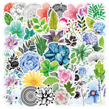 Globleland 50Pcs Waterproof PVC Plastic Stickers, Self Adhesive Picture Stickers, for Water Bottles, Laptop, Luggage, Cup, Computer, Mobile Phone, Skateboard, Guitar Stickers, Mixed Styles Flower Pattern, Mixed Color, 50~80mm, 1Set/Set