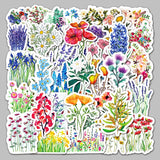Globleland 50Pcs Mixed Styles Flower Pattern Waterproof PVC Plastic Stickers, Self Adhesive Picture Stickers, for Water Bottles, Laptop, Luggage, Cup, Computer, Mobile Phone, Skateboard, Guitar Stickers, Mixed Color, 55~85mm, 1Set/Set