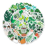 Globleland 50Pcs 50 Styles Plant Theme Waterproof PVC Plastic Stickers, Self Adhesive Picture Stickers, for Water Bottles, Laptop, Luggage, Cup, Computer, Mobile Phone, Skateboard, Guitar Stickers, Leaf Pattern, Green, 42~90x31~65mm, 50pcs/set, 1Set/Set