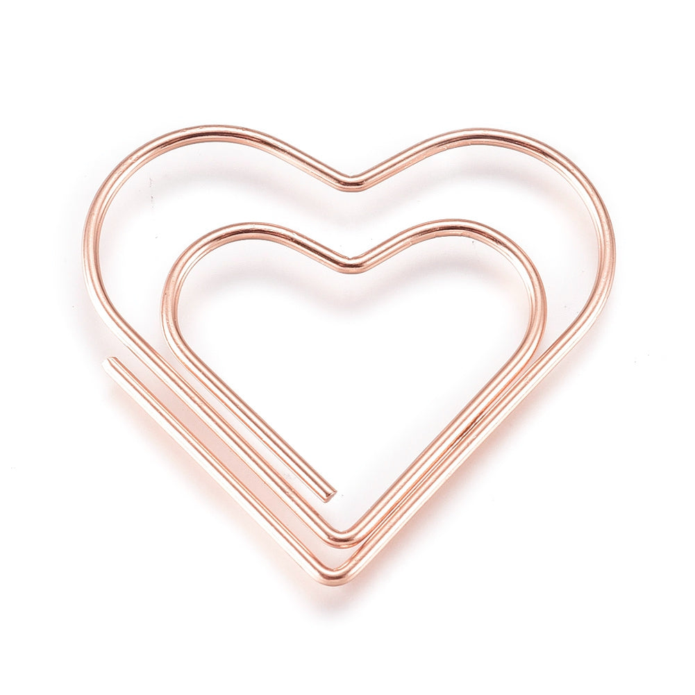 Heart Shape Iron Paperclips, Cute Paper Clips, Funny Bookmark Marking Clips, Rose Gold, 27x29.5x1mm
