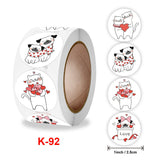 Globleland 4 Styles Valentine's Day Theme Round Paper Stickers, Self Adhesive Roll Sticker Labels, for Envelopes, Bubble Mailers and Bags, Cat & Dog with Heart Pattern, Colorful, 25mm, 500pcs/roll