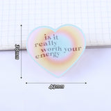 Acrylic Binder Paper Clips, Card Assistant Clips, Heart with Word Is It Really Worth Your Energy, Sky Blue, 38x43mm