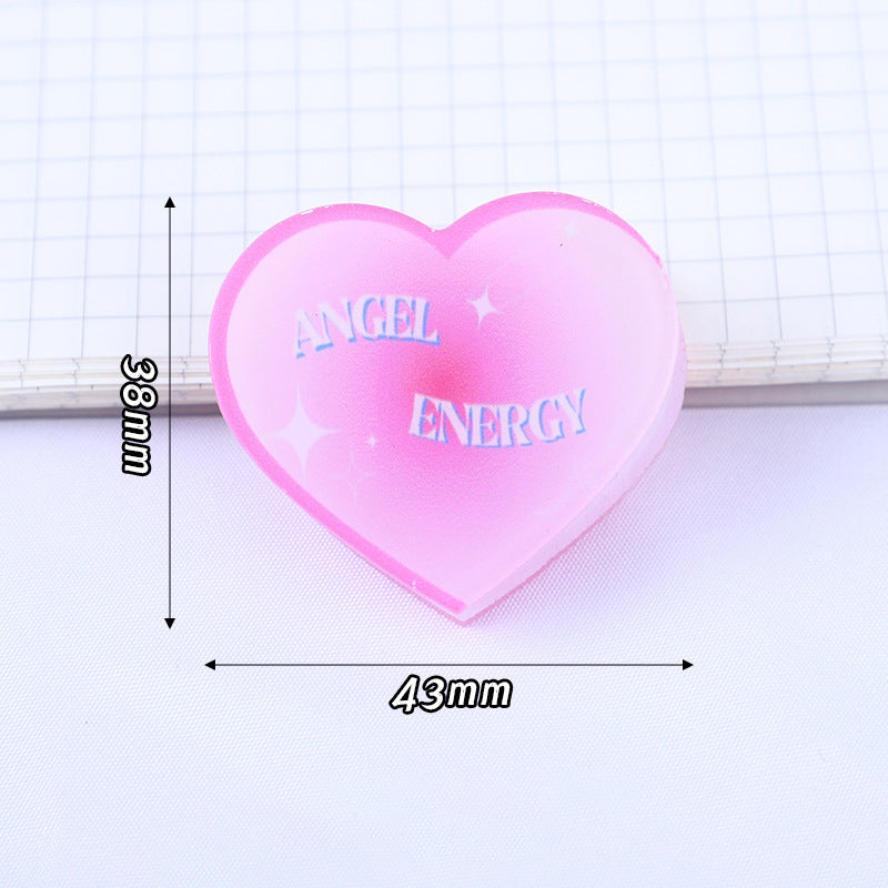 Acrylic Binder Paper Clips, Card Assistant Clips, Heart with Word Angel Energy, Hot Pink, 38x43mm