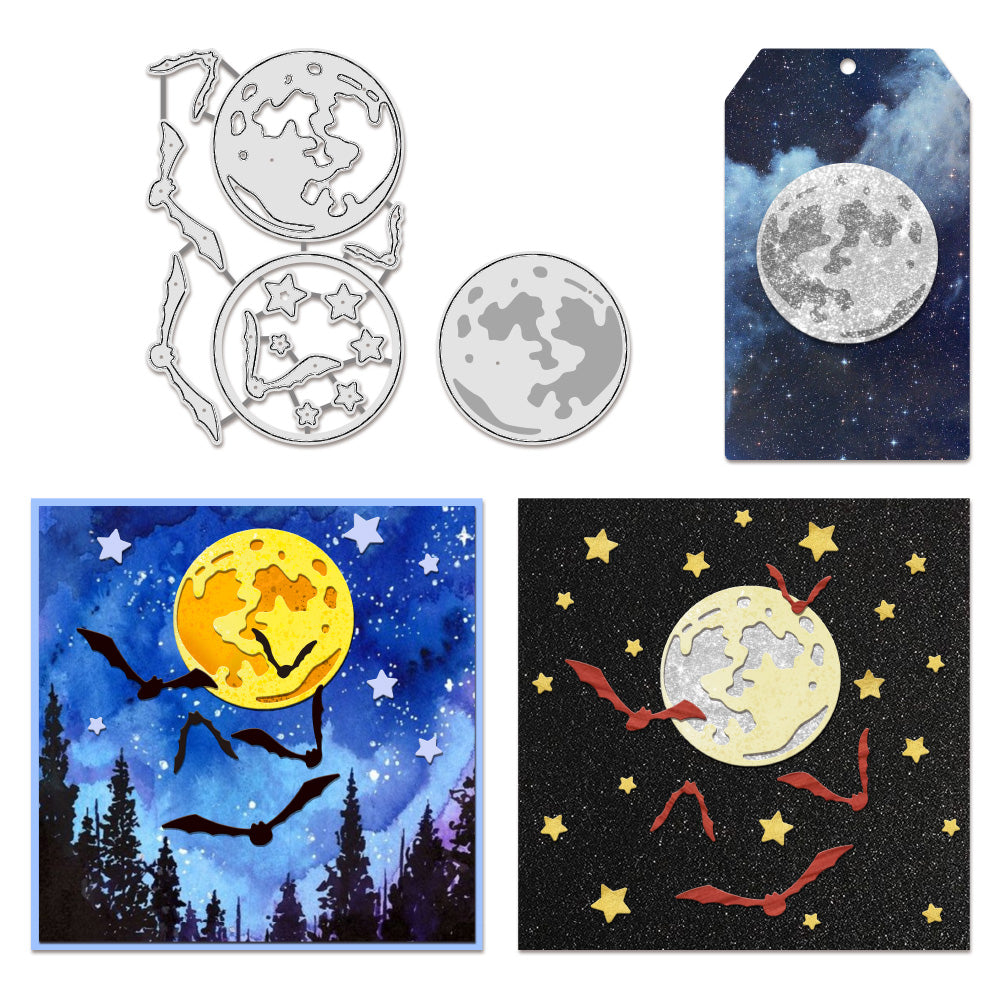 Globleland Moon Theme Carbon Steel Cutting Dies Stencils, for DIY Scrapbooking, Photo Album, Decorative Embossing Paper Card, Stainless Steel Color, 52~69x52~106x0.8mm