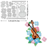 Globleland Violin & Flowers & Leaves Carbon Steel Cutting Dies Stencils, for DIY Scrapbooking, Photo Album, Decorative Embossing Paper Card, Stainless Steel Color, 142x103x0.8mm
