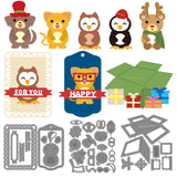 Globleland Christmas Animal Box Carbon Steel Cutting Dies Stencils, for DIY Scrapbooking, Photo Album, Decorative Embossing Paper Card, Stainless Steel Color, Animal, 113~128x99~110x0.8mm, 3pcs/set