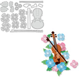 Globleland Violin & Flowers & Leaves Carbon Steel Cutting Dies Stencils, for DIY Scrapbooking, Photo Album, Decorative Embossing Paper Card, Stainless Steel Color, 142x103x0.8mm