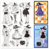 Globleland Custom PVC Plastic Clear Stamps, for DIY Scrapbooking, Photo Album Decorative, Cards Making, Witch Pattern, 160x110x3mm