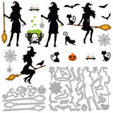 Globleland Halloween Theme Carbon Steel Cutting Dies Stencils, for DIY Scrapbooking, Photo Album, Decorative Embossing Paper Card, Stainless Steel Color, Witch Pattern, 63~149x105~107x0.8mm, 2pcs/set