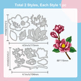 Globleland 2Pcs 2 Styles Carbon Steel Cutting Dies Stencils, for DIY Scrapbooking, Photo Album, Decorative Embossing Paper Card, Stainless Steel Color, Flower, 64~80x104~115x0.8mm, 1pc/style