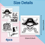 Globleland 4Pcs 4 Styles PVC Stamp, for DIY Scrapbooking, Skull, 55x55mm, 1pc/style